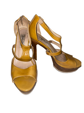 Jimmy Choo yellow wooden heel leather sandals